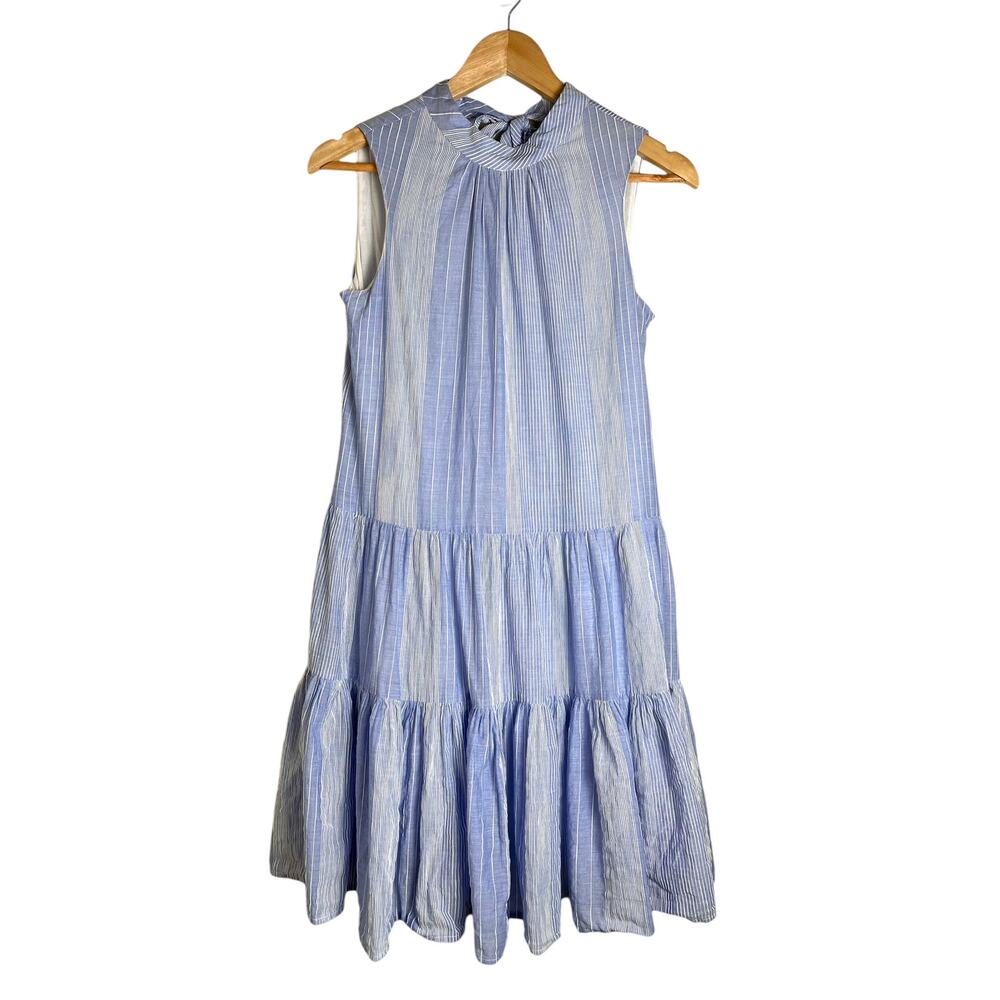 Calvin Klein Women’s Blue White Stripe High Neck Swing Mini Dress Size 2 Preppy